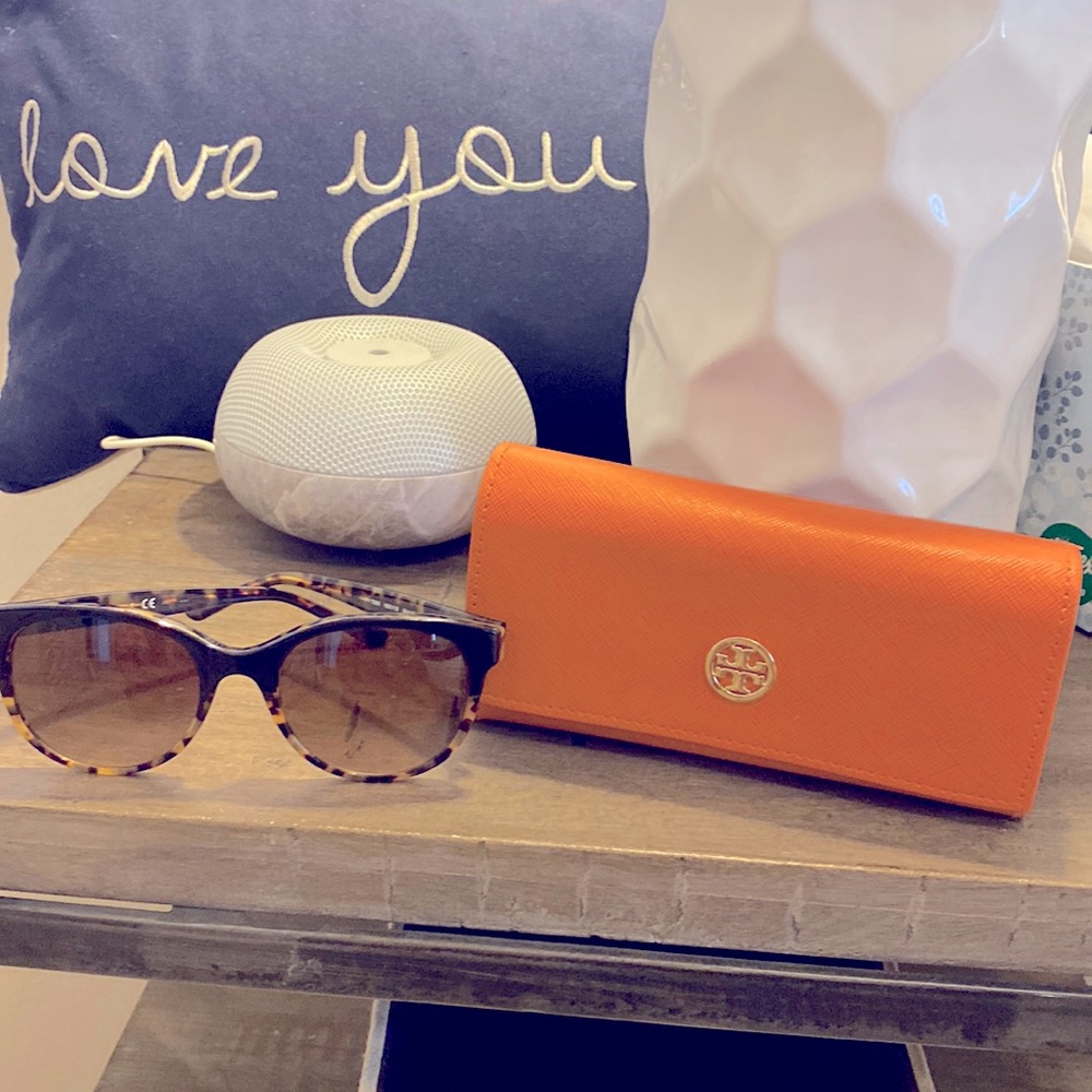 Tory Burch Tortoise Sunglasses with Vibrant Orange Case